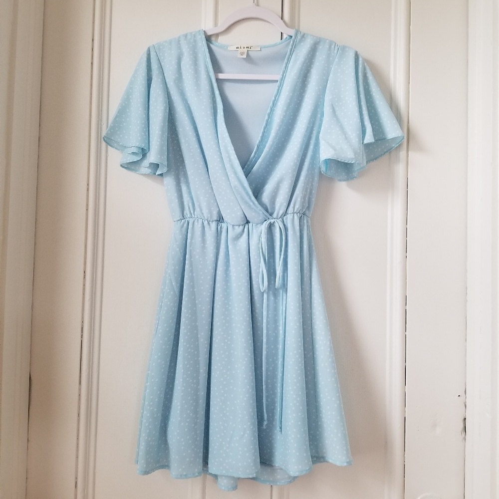 Flowy Sky Blue Polka Dot Dress